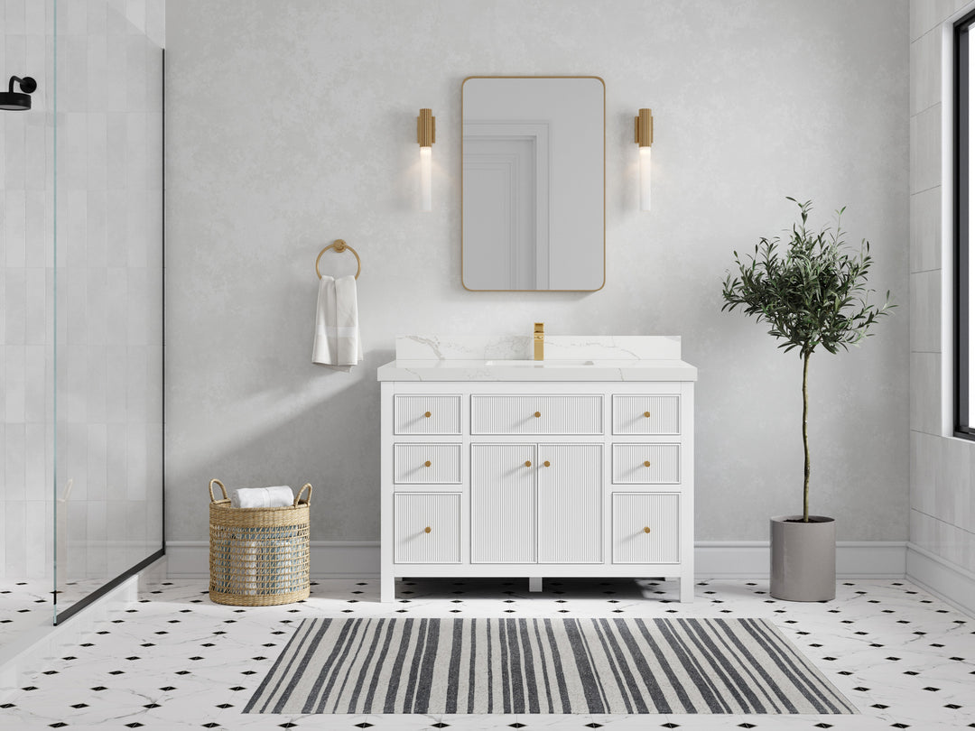 Sonoma 48 in. W x 22 in. D Single Sink Bathroom Vanity in White with 2 in. Calacatta Laza Quartz Countertop - Front View