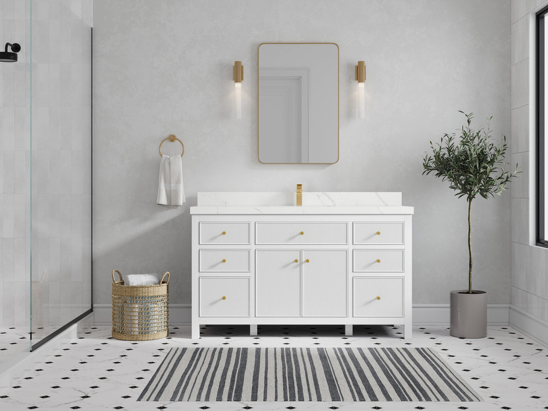Sonoma 60 in W x 22 in D Free Standing Reeded Single Sink Bathroom Vanity