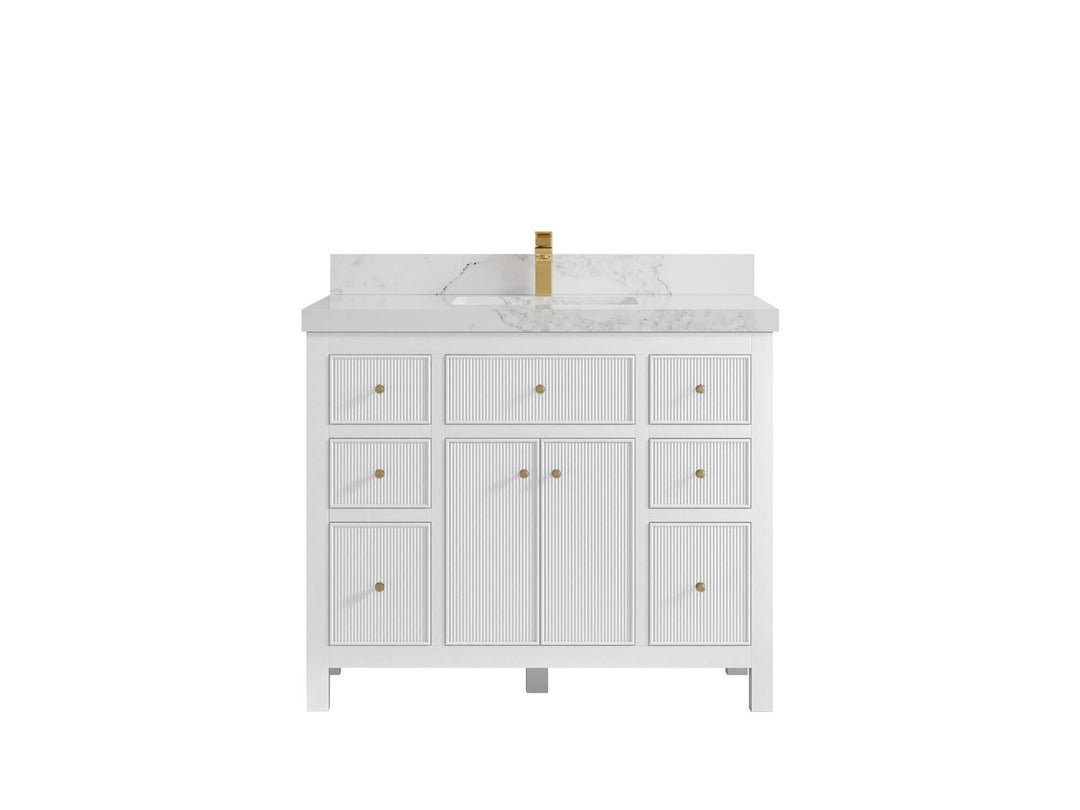 Sonoma 42 in. W x 22 in. D Single Sink Bathroom Vanity in White with 2 in. Calacatta Nuvo Quartz Countertop