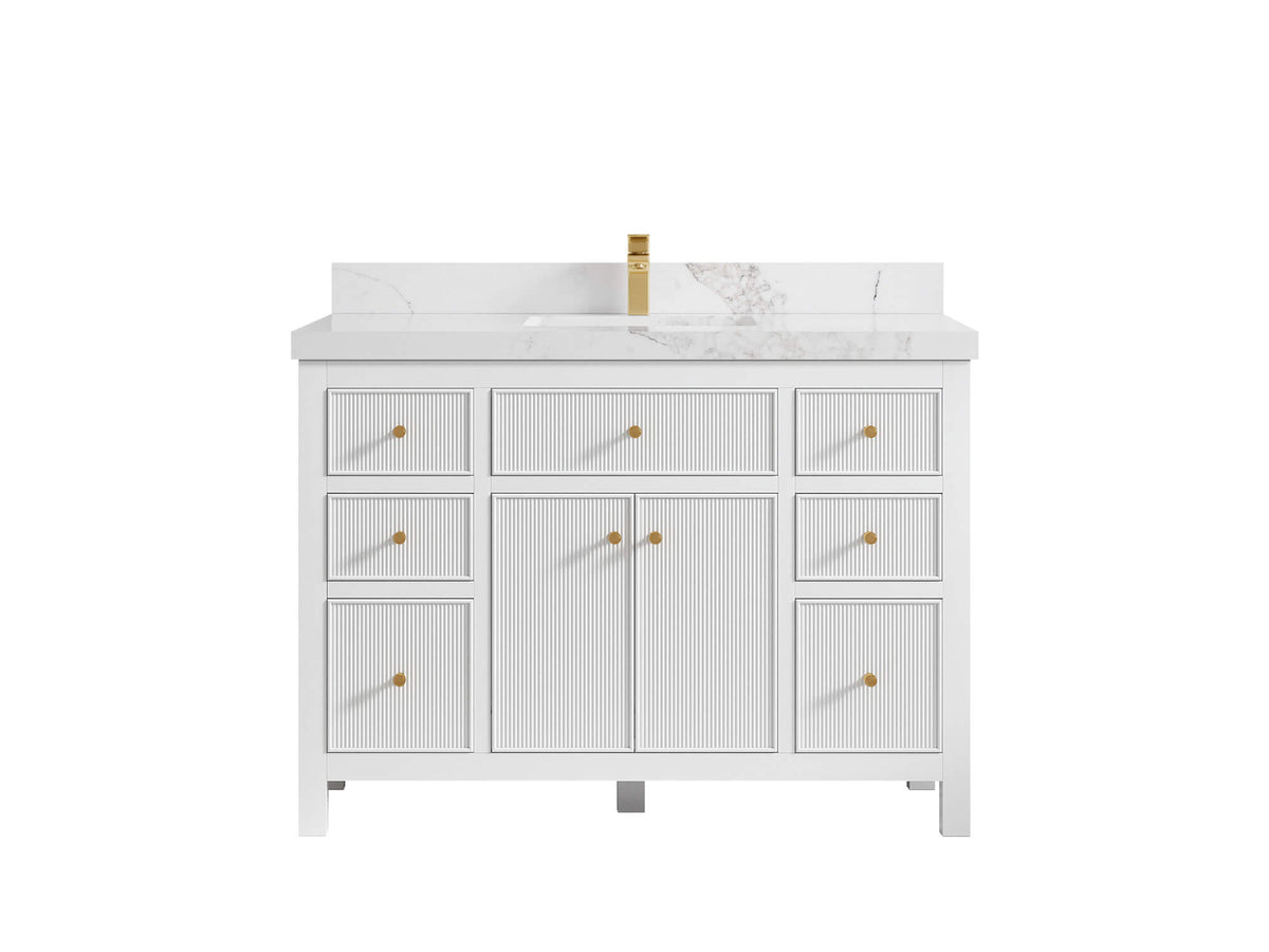 Sonoma 48 in. W x 22 in. D Single Sink Bathroom Vanity in White with 2 in. Calacatta Nuvo Quartz Countertop