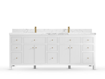 Sonoma84 White vanity with Calacatta Nuvo Quartz, Straight / Mitered, front view