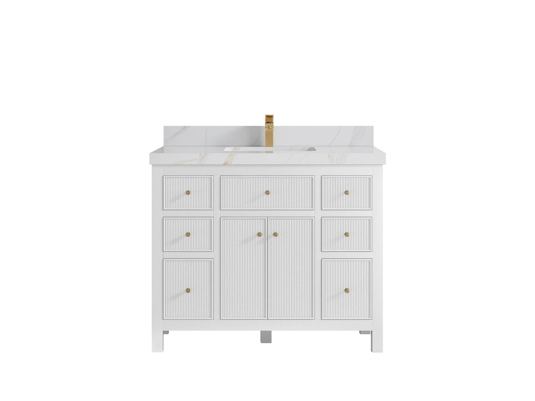 Sonoma 42 in. W x 22 in. D Single Sink Bathroom Vanity in White with 2 in. Calacatta Sienna Quartz Countertop