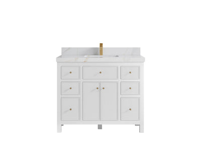 Sonoma 42 in. W x 22 in. D Single Sink Bathroom Vanity in White with 2 in. Calacatta Sienna Quartz Countertop