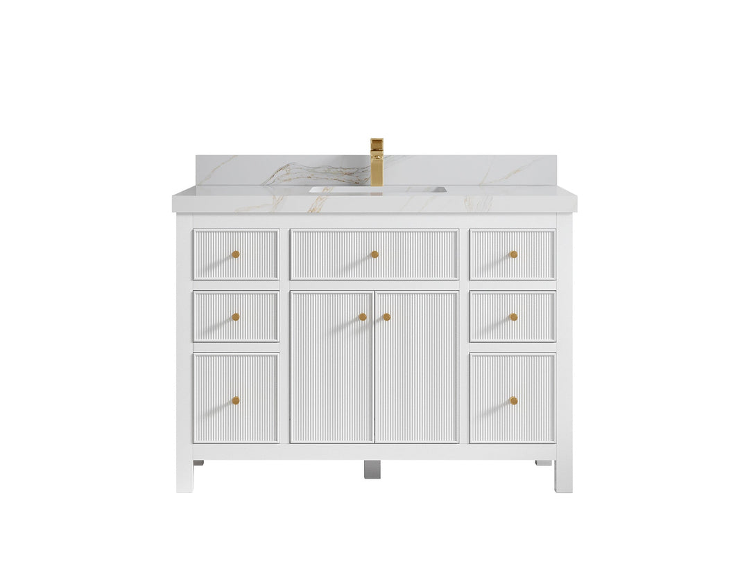 Sonoma 48 in. W x 22 in. D Single Sink Bathroom Vanity in White with 2 in. Calacatta Sienna Quartz Countertop