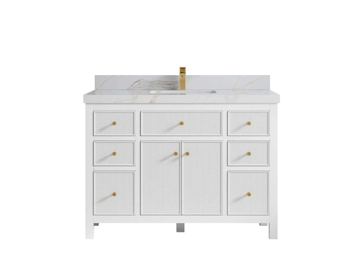 Sonoma 48 in. W x 22 in. D Single Sink Bathroom Vanity in White with 2 in. Calacatta Sienna Quartz Countertop