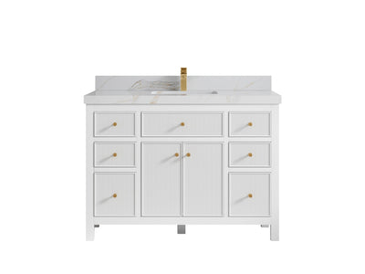 Sonoma 48 in. W x 22 in. D Single Sink Bathroom Vanity in White with 2 in. Calacatta Sienna Quartz Countertop
