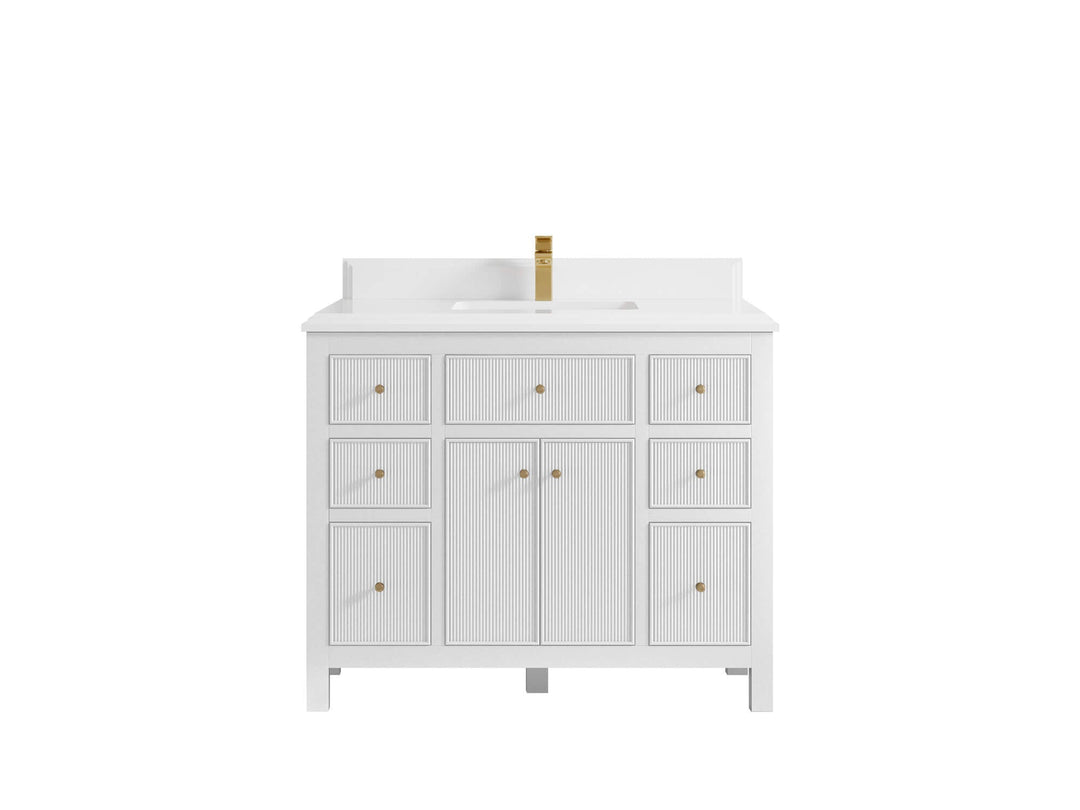 Sonoma 42 in. W x 22 in. D Single Sink Bathroom Vanity in White with Double Cove Edge 1.5 in Calacatta Laza Quartz Countertop