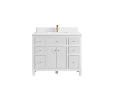 Sonoma 42 in. W x 22 in. D Single Sink Bathroom Vanity in White with Double Cove Edge 1.5 in Calacatta Laza Quartz Countertop