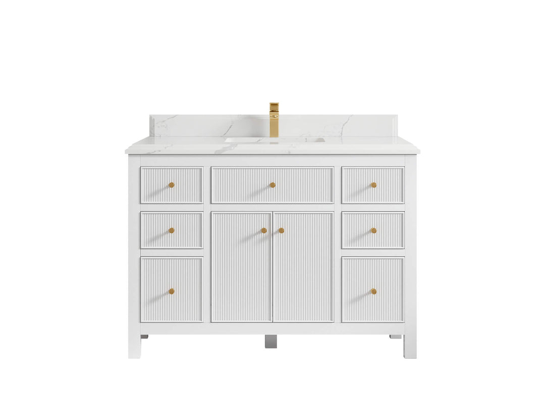 Sonoma 48 in. W x 22 in. D Single Sink Bathroom Vanity in White with Double Cove Edge 1.5 in Calacatta Laza Quartz Countertop