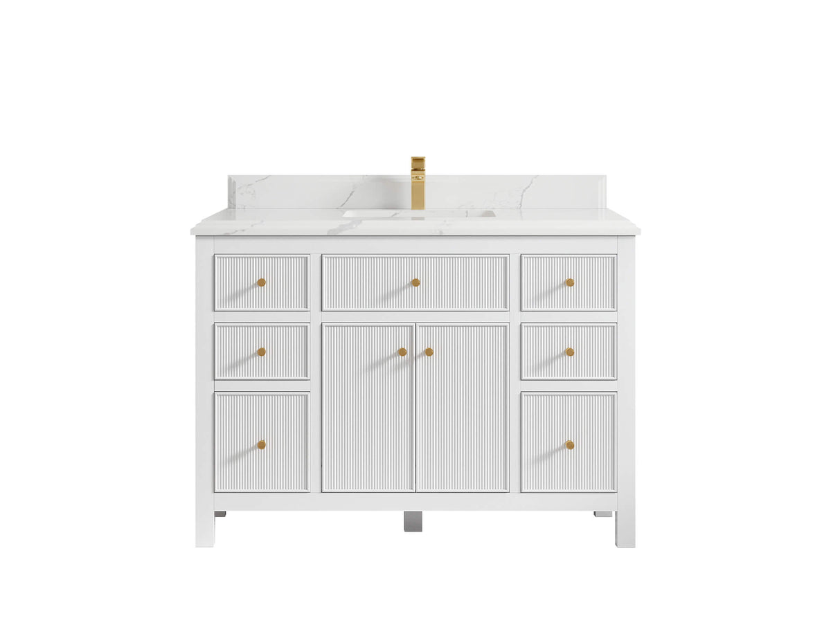 Sonoma 48 in. W x 22 in. D Single Sink Bathroom Vanity in White with Double Cove Edge 1.5 in Calacatta Laza Quartz Countertop