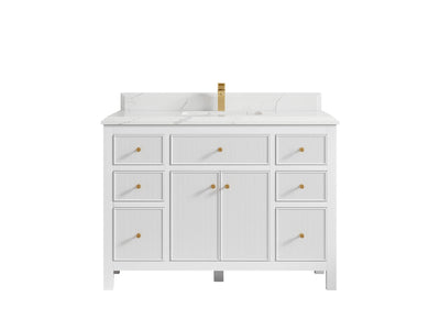 Sonoma 48 in. W x 22 in. D Single Sink Bathroom Vanity in White with Double Cove Edge 1.5 in Calacatta Laza Quartz Countertop