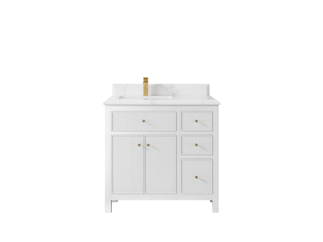 Sonoma 36 in. W x 22 in. D Left Offset Sink Bathroom Vanity in White with Double Cove Edge 1.5 in Empira White Quartz Countertop