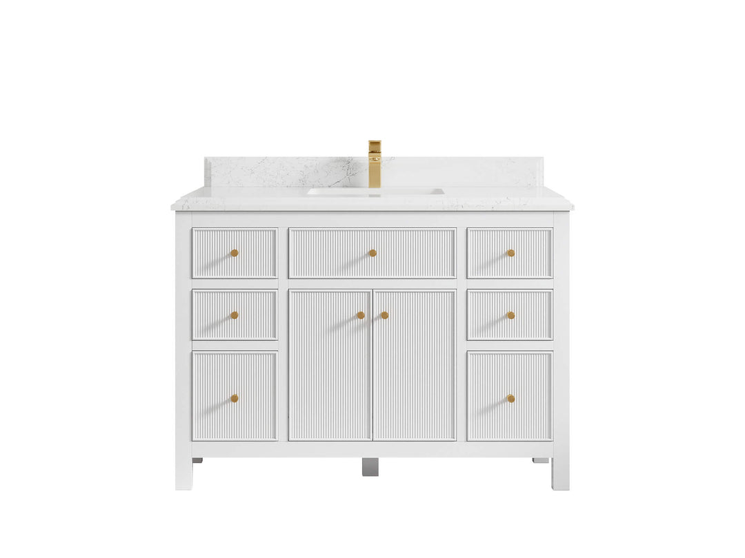 Sonoma 48 in. W x 22 in. D Single Sink Bathroom Vanity in White with Double Cove Edge 1.5 in Empira White Quartz Countertop