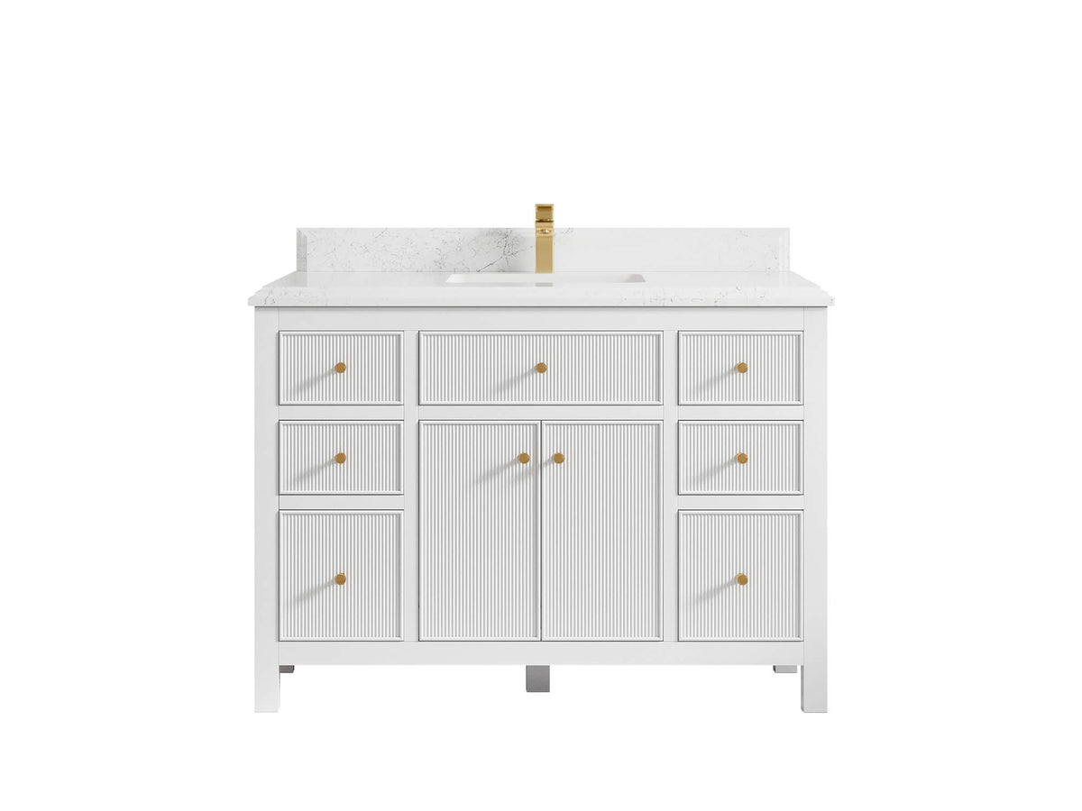 Sonoma 48 in. W x 22 in. D Single Sink Bathroom Vanity in White with Double Cove Edge 1.5 in Empira White Quartz Countertop