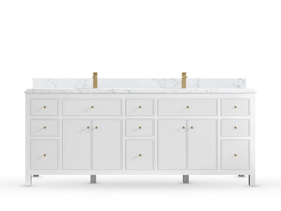 Sonoma84 White vanity with Empira Quartz, Double Cove, front view