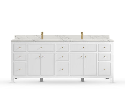 Sonoma84 White vanity with Palissandro Quartz, Double Cove, front view