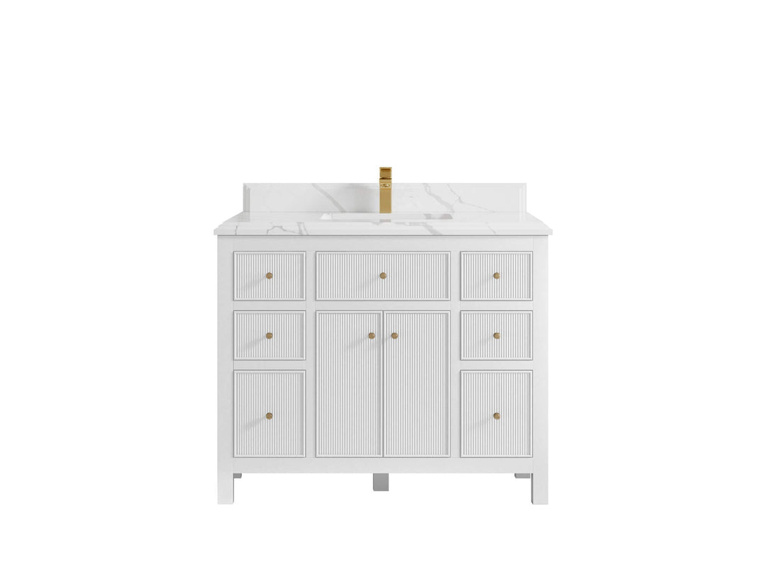Sonoma 42 in. W x 22 in. D Single Sink Bathroom Vanity in White with Double Cove Edge 1.5 in White Quartz Countertop