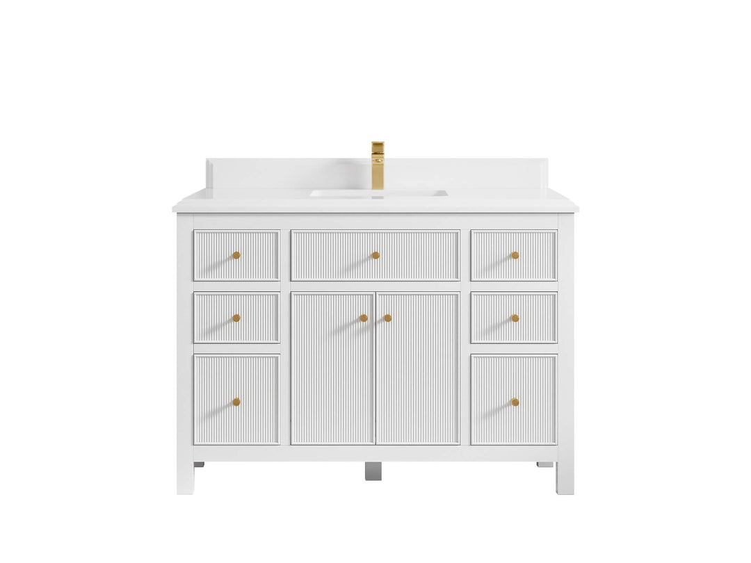 Sonoma 48 in. W x 22 in. D Single Sink Bathroom Vanity in White with Double Cove Edge 1.5 in White Quartz Countertop