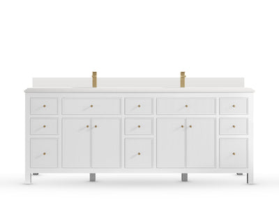 Sonoma84 White vanity with White Quartz, Double Cove, front view