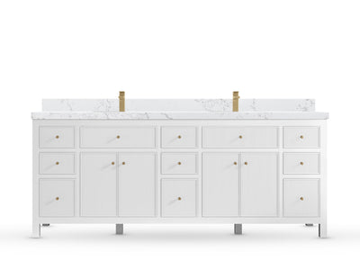 Sonoma84 White vanity with Empira White Quartz, Straight / Mitered, front view