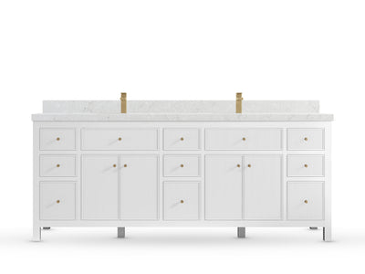Sonoma84 White vanity with Frosty Carrara Quartz, Straight / Mitered, front view