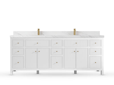 Sonoma84 White vanity with Palissandro Quartz, Straight / Mitered, front view