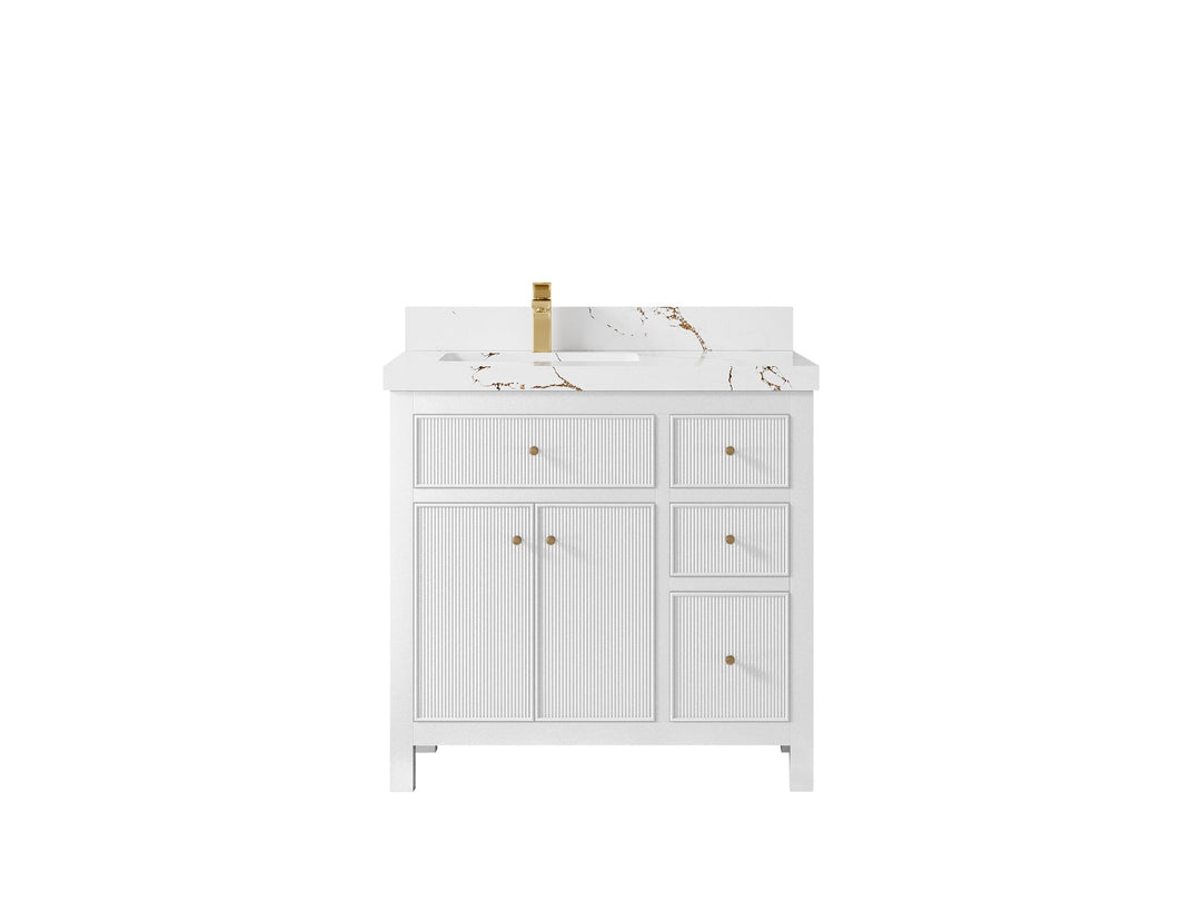 Sonoma 36 in. W x 22 in. D Left Offset Sink Bathroom Vanity in White with 2 in. Viola Brown Quartz Countertop