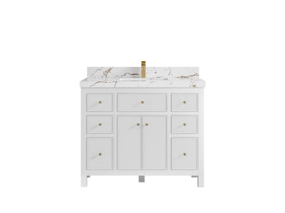 Sonoma 42 in. W x 22 in. D Single Sink Bathroom Vanity in White with 2 in. Viola Brown Quartz Countertop