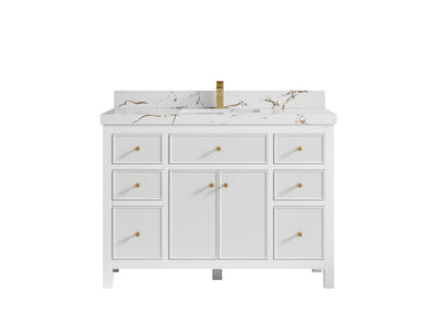 Sonoma 48 in. W x 22 in. D Single Sink Bathroom Vanity in White with 2 in. Viola Brown Quartz Countertop