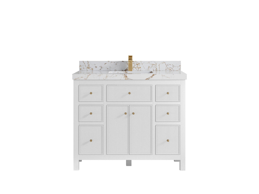 Sonoma 42 in. W x 22 in. D Single Sink Bathroom Vanity in White with 2 in. Viola Gold Quartz Countertop