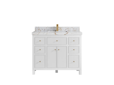 Sonoma 42 in. W x 22 in. D Single Sink Bathroom Vanity in White with 2 in. Viola Gold Quartz Countertop