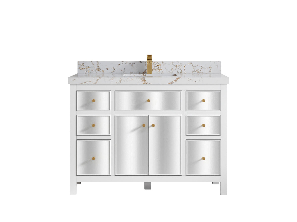 Sonoma 48 in. W x 22 in. D Single Sink Bathroom Vanity in White with 2 in. Viola Gold Quartz Countertop