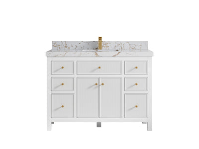 Sonoma 48 in. W x 22 in. D Single Sink Bathroom Vanity in White with 2 in. Viola Gold Quartz Countertop
