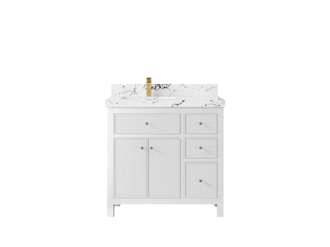 Sonoma 36 in. W x 22 in. D Left Offset Sink Bathroom Vanity in White with 2 in. Viola Night Quartz Countertop