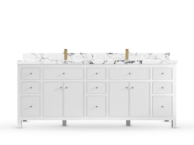 Sonoma84 White vanity with Viola Night Quartz, Straight / Mitered, front view