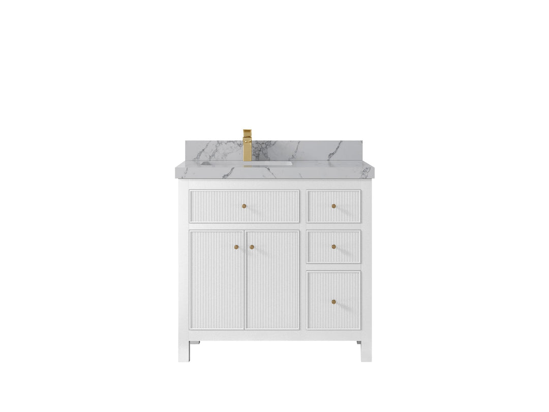 Sonoma 36 in. W x 22 in. D Left Offset Sink Bathroom Vanity in White with 2 in. Venatino Quartz Countertop
