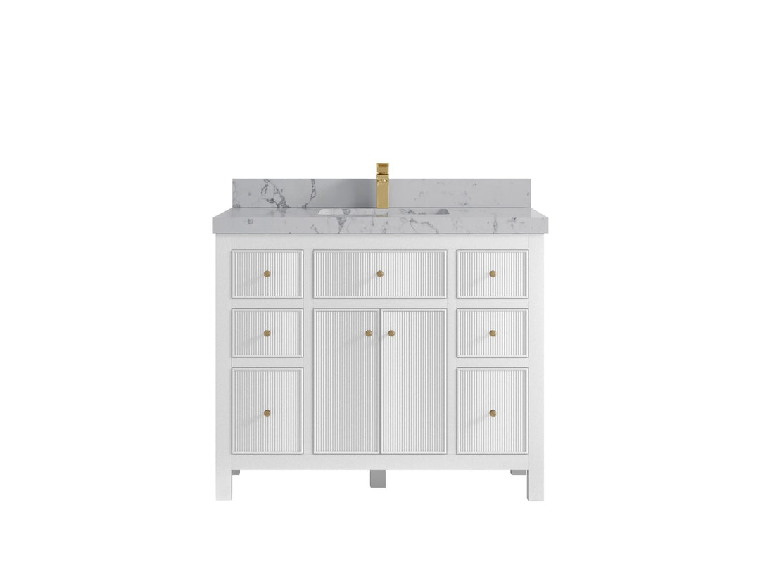 Sonoma 42 in. W x 22 in. D Single Sink Bathroom Vanity in White with 2 in. Venatino Quartz Countertop