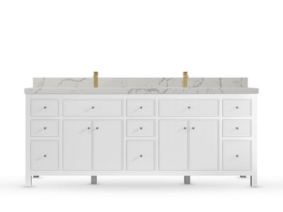 Sonoma84 White vanity with Venatino Quartz, Straight / Mitered, front view