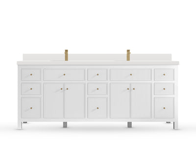 Sonoma84 White vanity with White Quartz, Straight / Mitered, front view