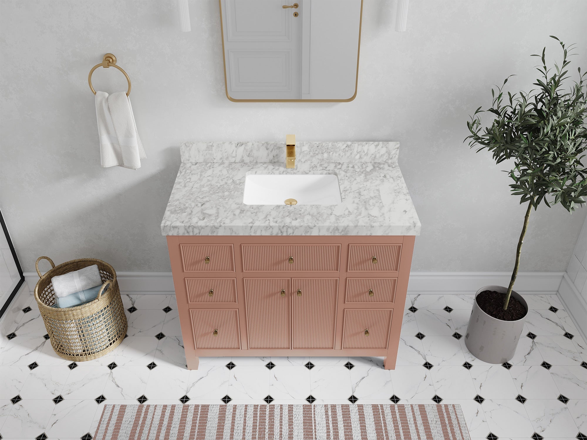 Sonoma 42 in. W x 22 in. D Single Sink Bathroom Vanity in Warm Terracotta with 2 in. Carrara Marble Countertop - Top View