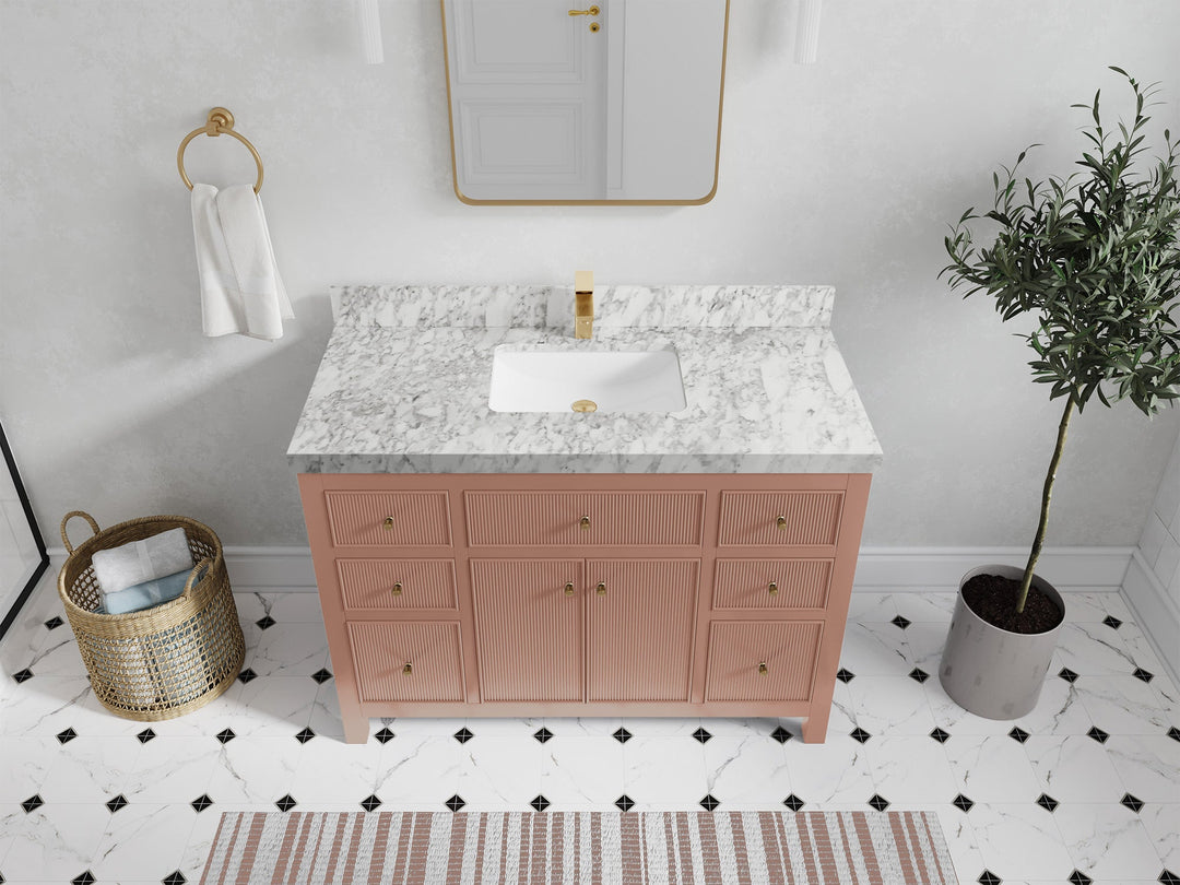 Sonoma 48 in. W x 22 in. D Single Sink Bathroom Vanity in Warm Terracotta with 2 in. Carrara Marble Countertop - Top View 