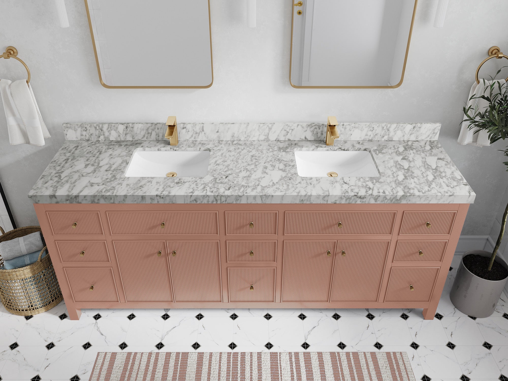 Sonoma 84 in W x 22 in D Free Standing Reeded Double Sink Bathroom Vanity