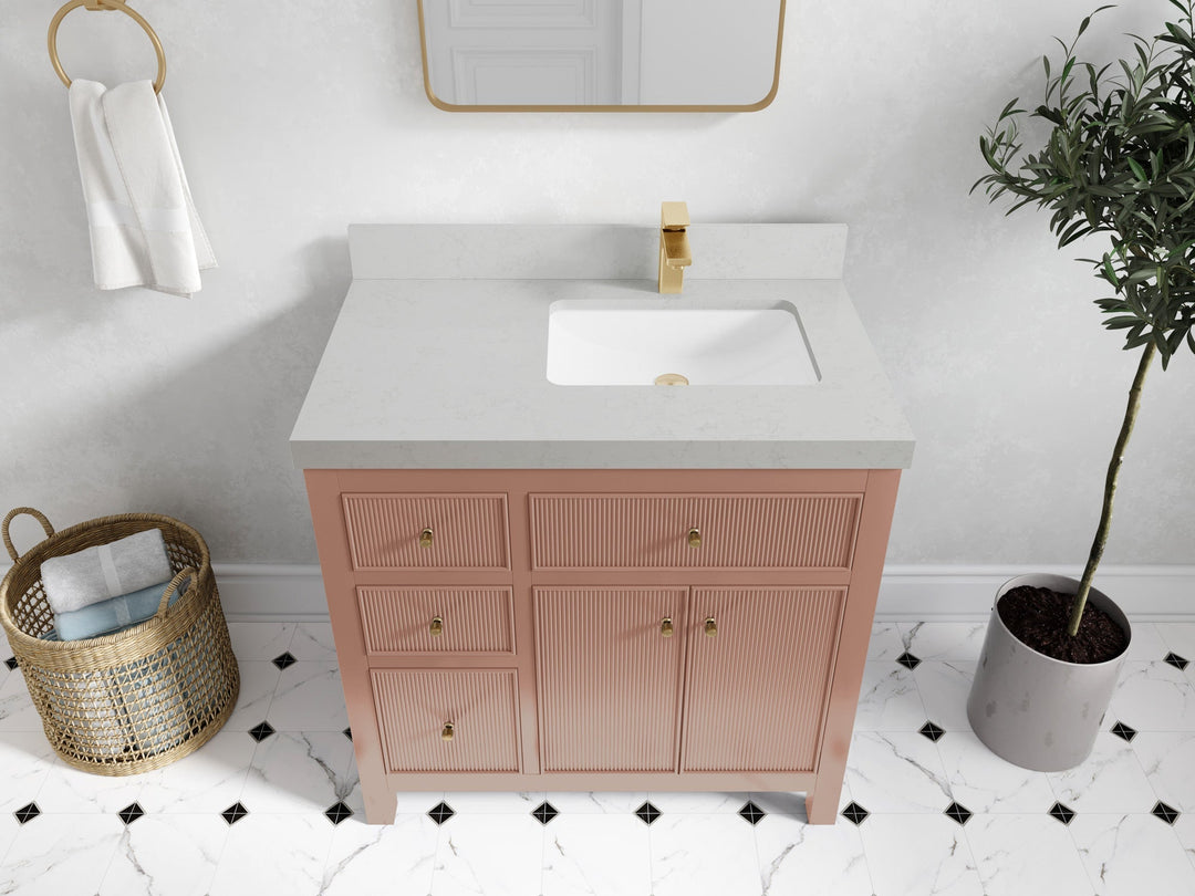 Sonoma 36 in. W x 22 in. D Right Offset Sink Bathroom Vanity in Warm Terracotta with 2 in. Carrara Quartz Countertop - Top View