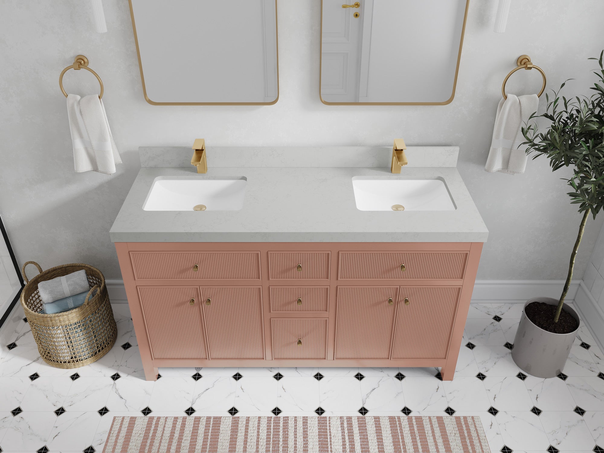 Sonoma 60 in W x 22 in D Free Standing Reeded Double Sink Bathroom Vanity