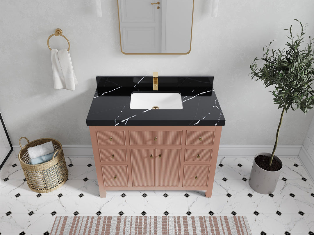 Sonoma 42 in. W x 22 in. D Single Sink Bathroom Vanity in Warm Terracotta with 2 in. Calacatta Black Quartz Countertop - Top View