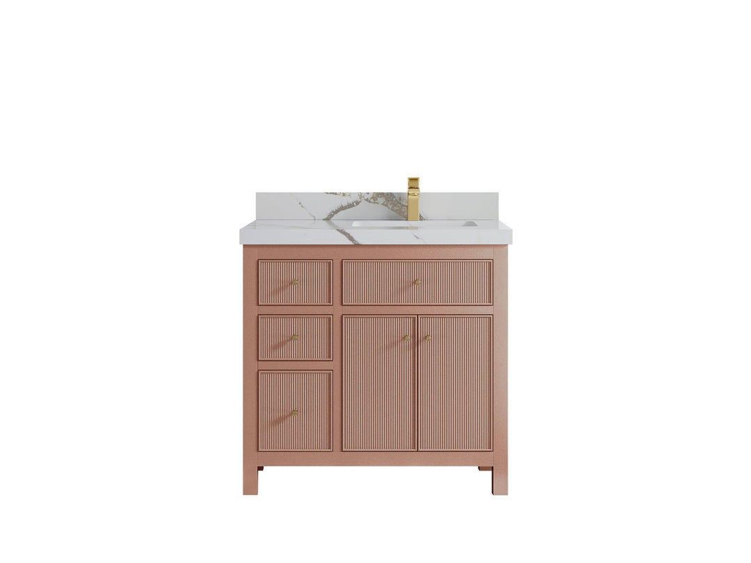 Sonoma 36 in. W x 22 in. D Right Offset Sink Bathroom Vanity in Warm Terracotta with 2 in. Calacatta Gold Quartz Countertop