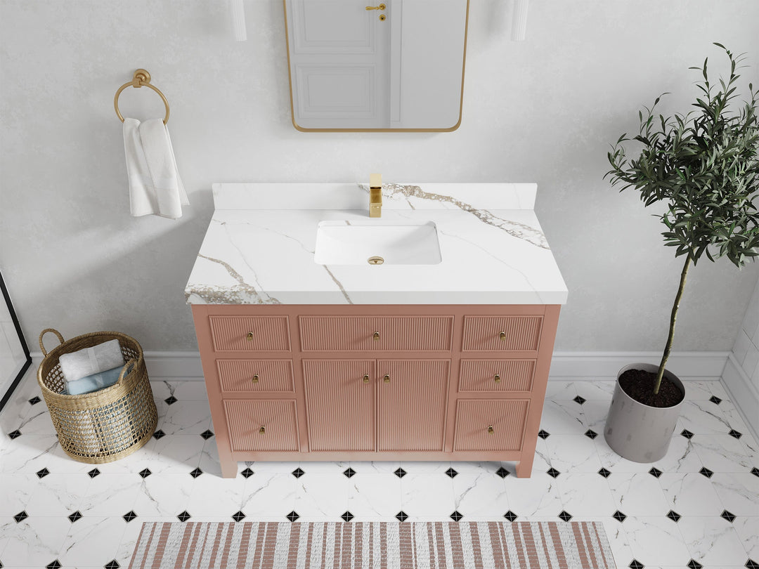 Sonoma 48 in. W x 22 in. D Single Sink Bathroom Vanity in Warm Terracotta with 2 in. Calacatta Gold Quartz Countertop - Top View 