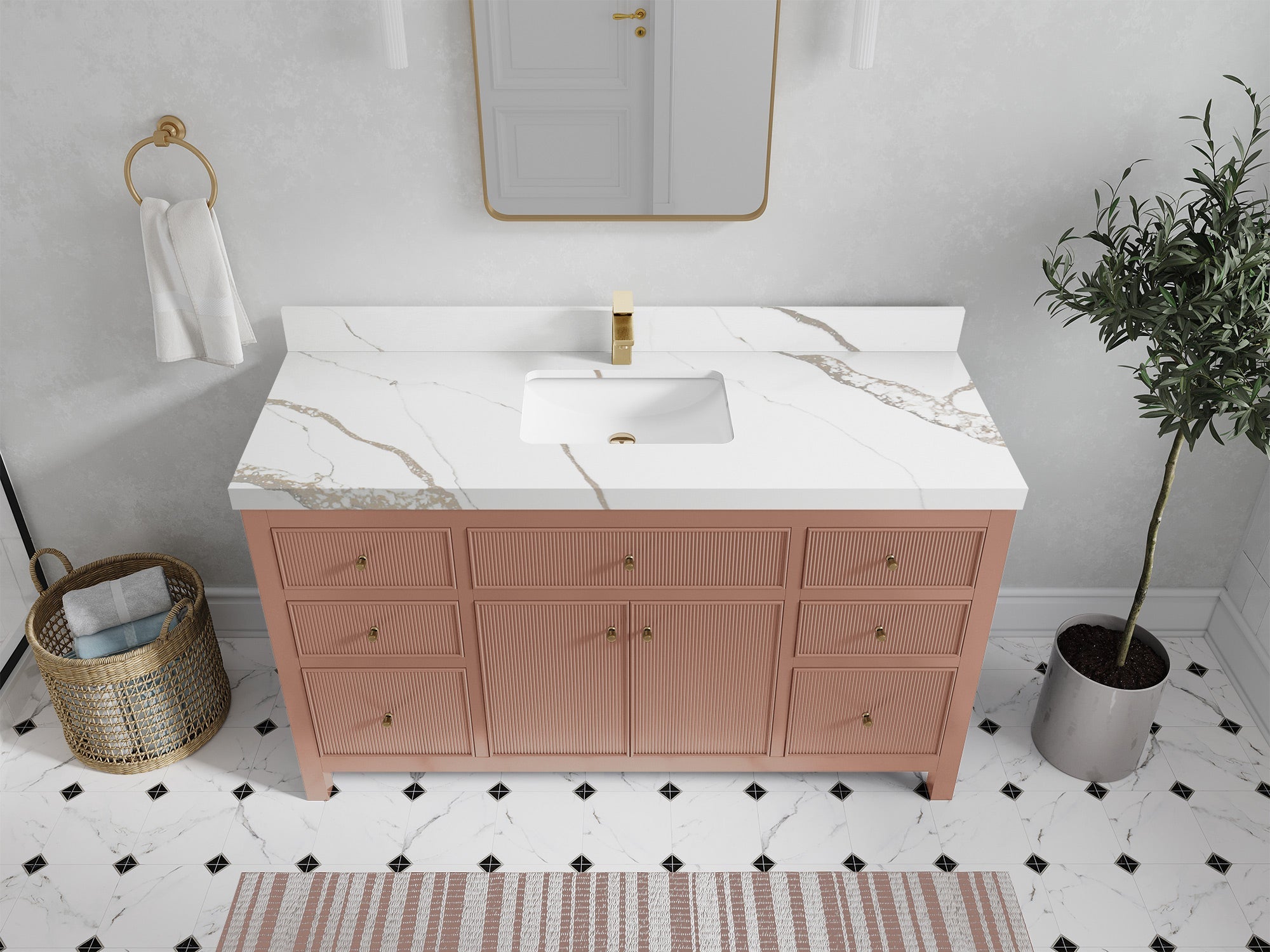 Sonoma 60 in W x 22 in D Free Standing Reeded Single Sink Bathroom Vanity