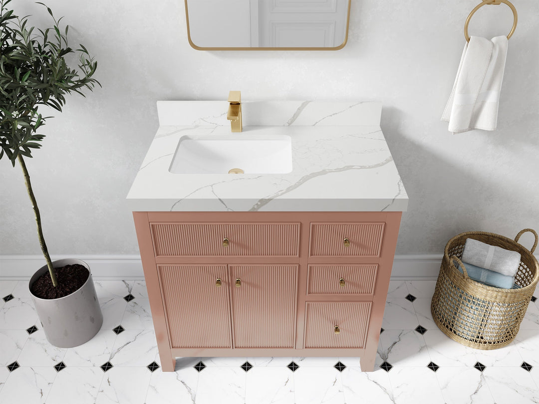 Sonoma 36 in. W x 22 in. D Left Offset Sink Bathroom Vanity in Warm Terracotta with 2 in. Calacatta Laza Quartz Countertop - Top View