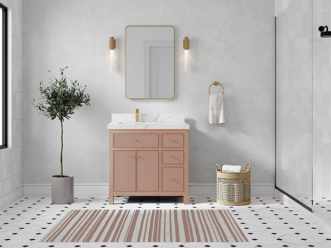 Sonoma 36 in. W x 22 in. D Left Offset Sink Bathroom Vanity in Warm Terracotta with 2 in. Calacatta Laza Quartz Countertop - Front View